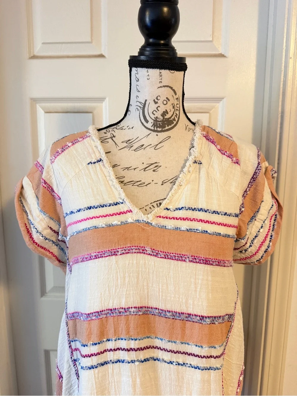 Anthropologie Cream Tunic Dress with Peach & Pink Stripes